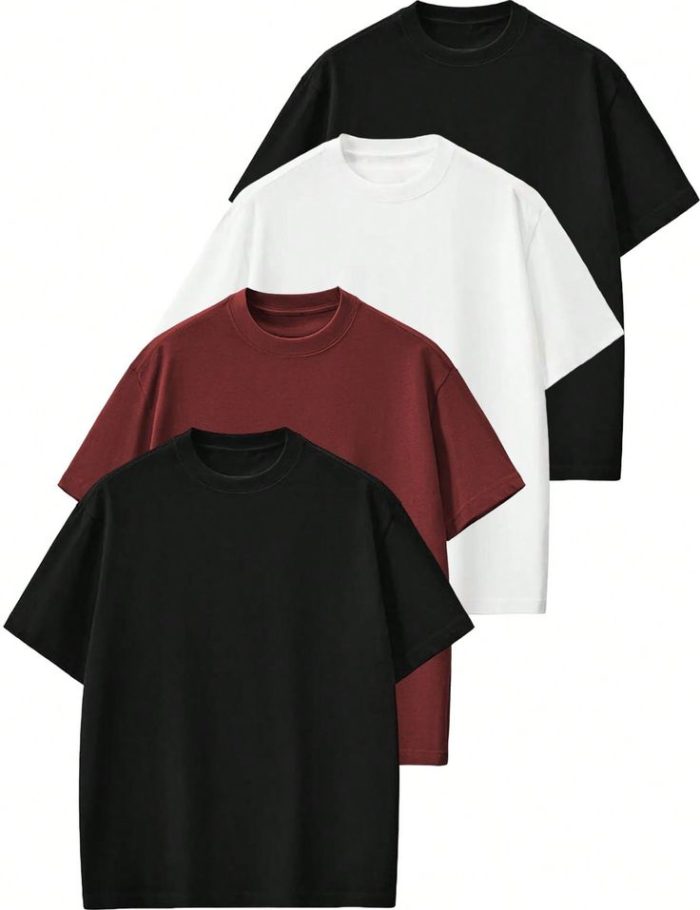 Kit 4 Camisetas Oversized Masculina Premium 100% Algodão Gola Grossa Lisa Basica Streetwear