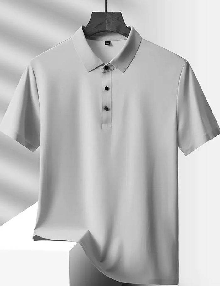 Men's Solid Seamless Short Sleeve Button Up Lapel Shirt, Lightweight Business Casual Style, Breathab