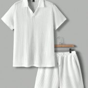 Men's V-Neck Short Sleeve Polo Shirt And Shorts Set
