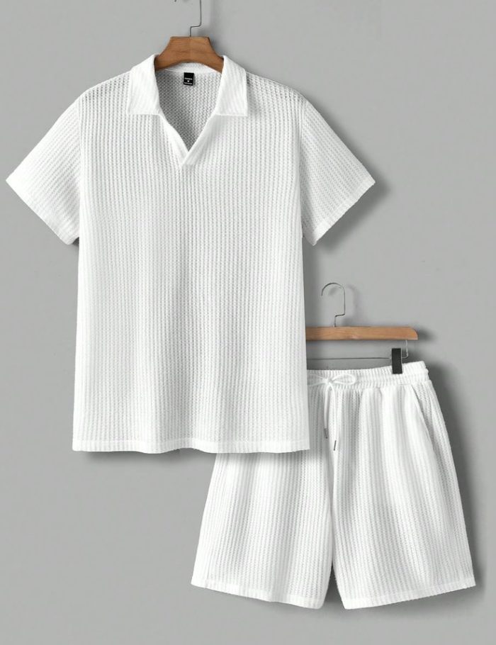 Men's V-Neck Short Sleeve Polo Shirt And Shorts Set