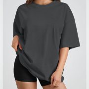 Trendy Queen Womens Oversized Summer T Shirts Fashion Workout Plus Size Tops Short Sleeve Beach Vacation Gym Clothes 2026 BlackGrey L