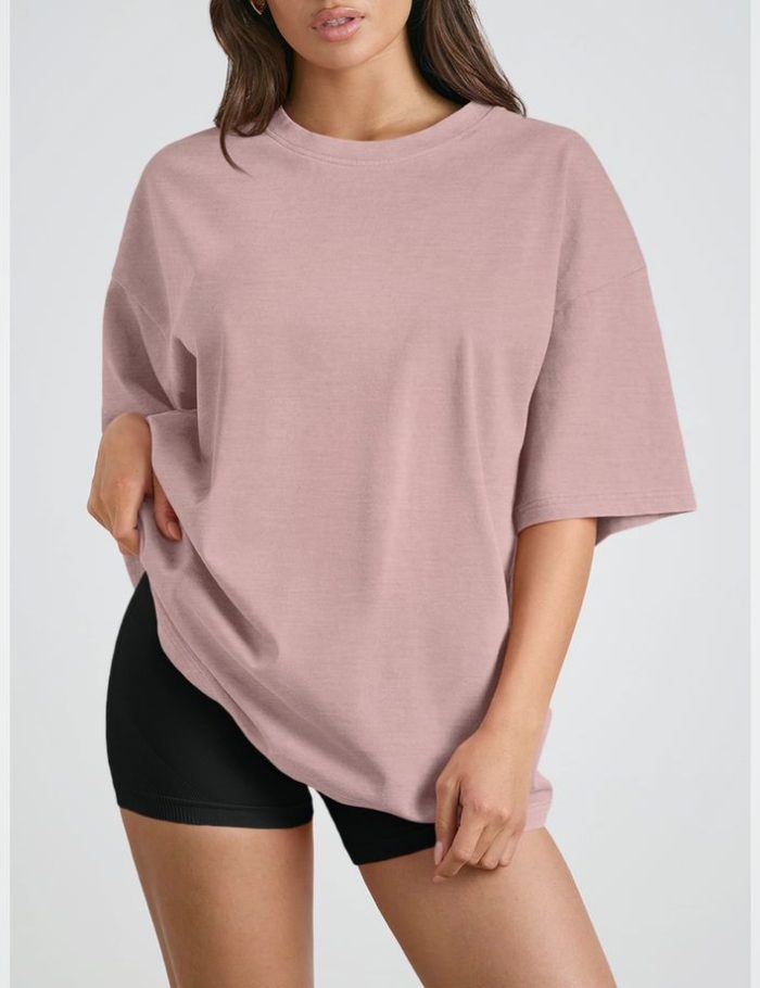 Trendy Queen Womens Oversized Summer T Shirts Fashion Workout Plus Size Tops Short Sleeve Beach Vacation Gym Clothes 2025 Coupledpink S